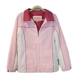 Liz Claiborne Vintage Windbreaker - Womens Size M - Pink/White Winter Snow